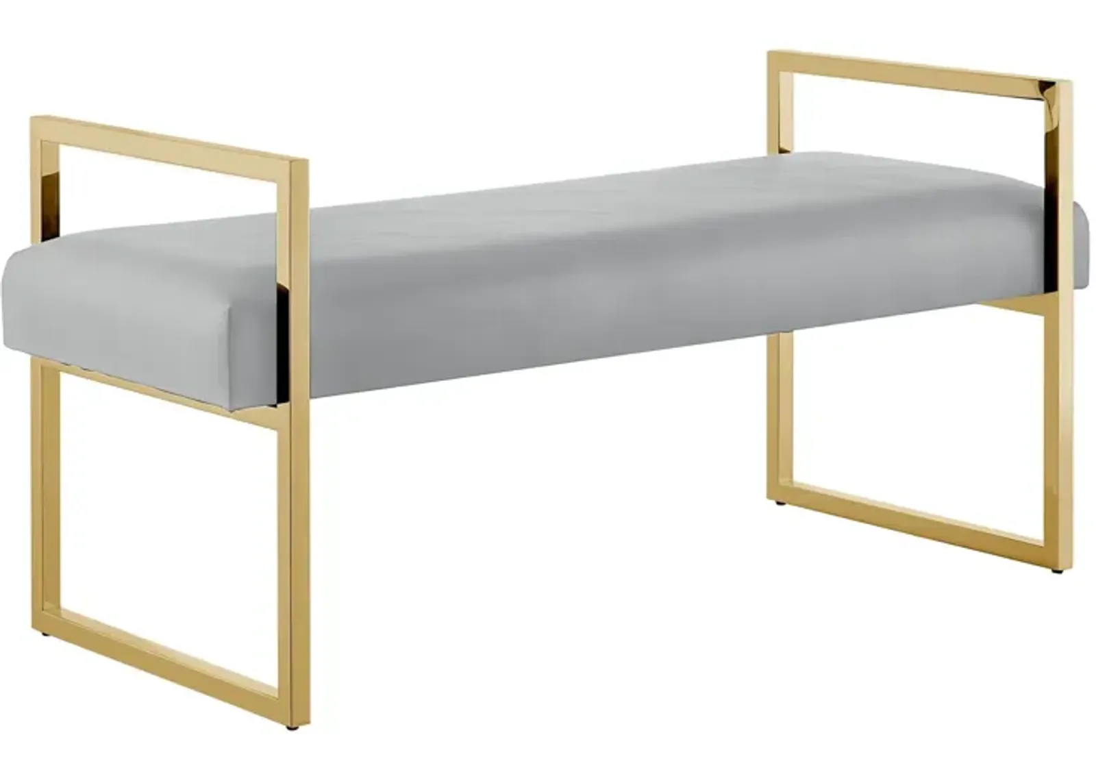 Upholstered PU Leather Bench - Gray / Gold