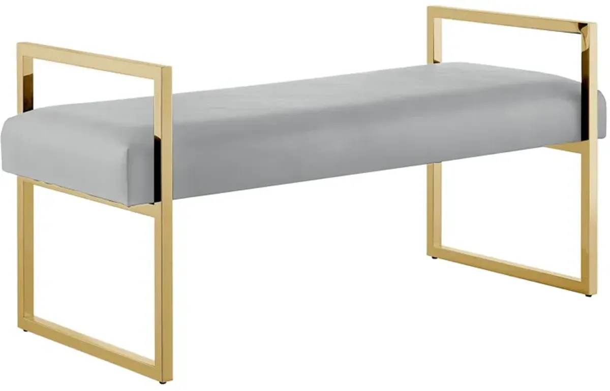 Upholstered PU Leather Bench - Gray / Gold