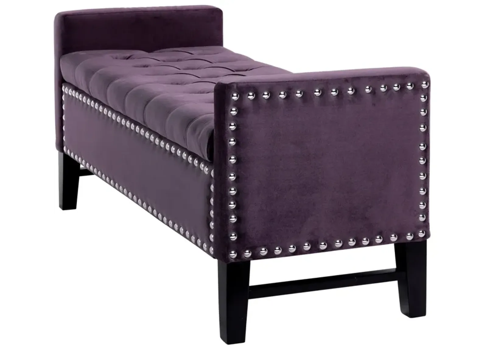 Upholstered Velvet Bench With Flip Top - Plum / Black