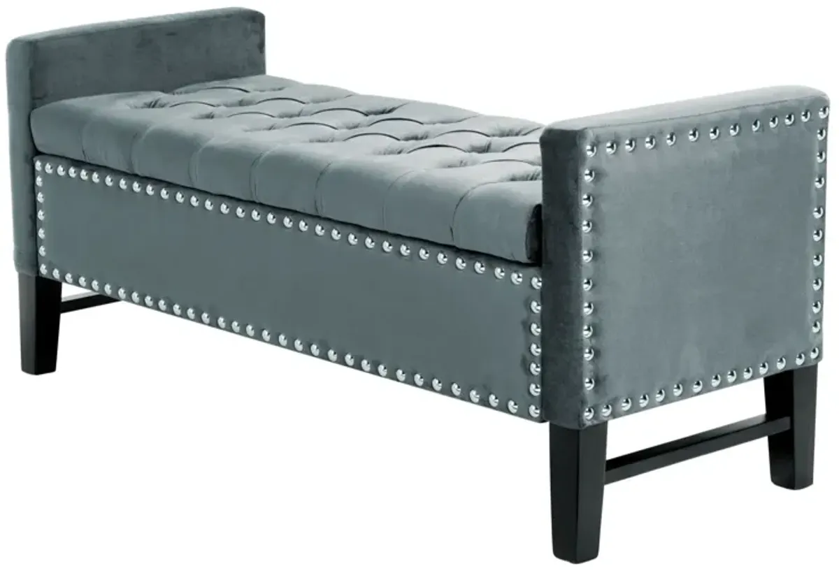 Upholstered Velvet Bench With Shoe Storage - Slate Blue