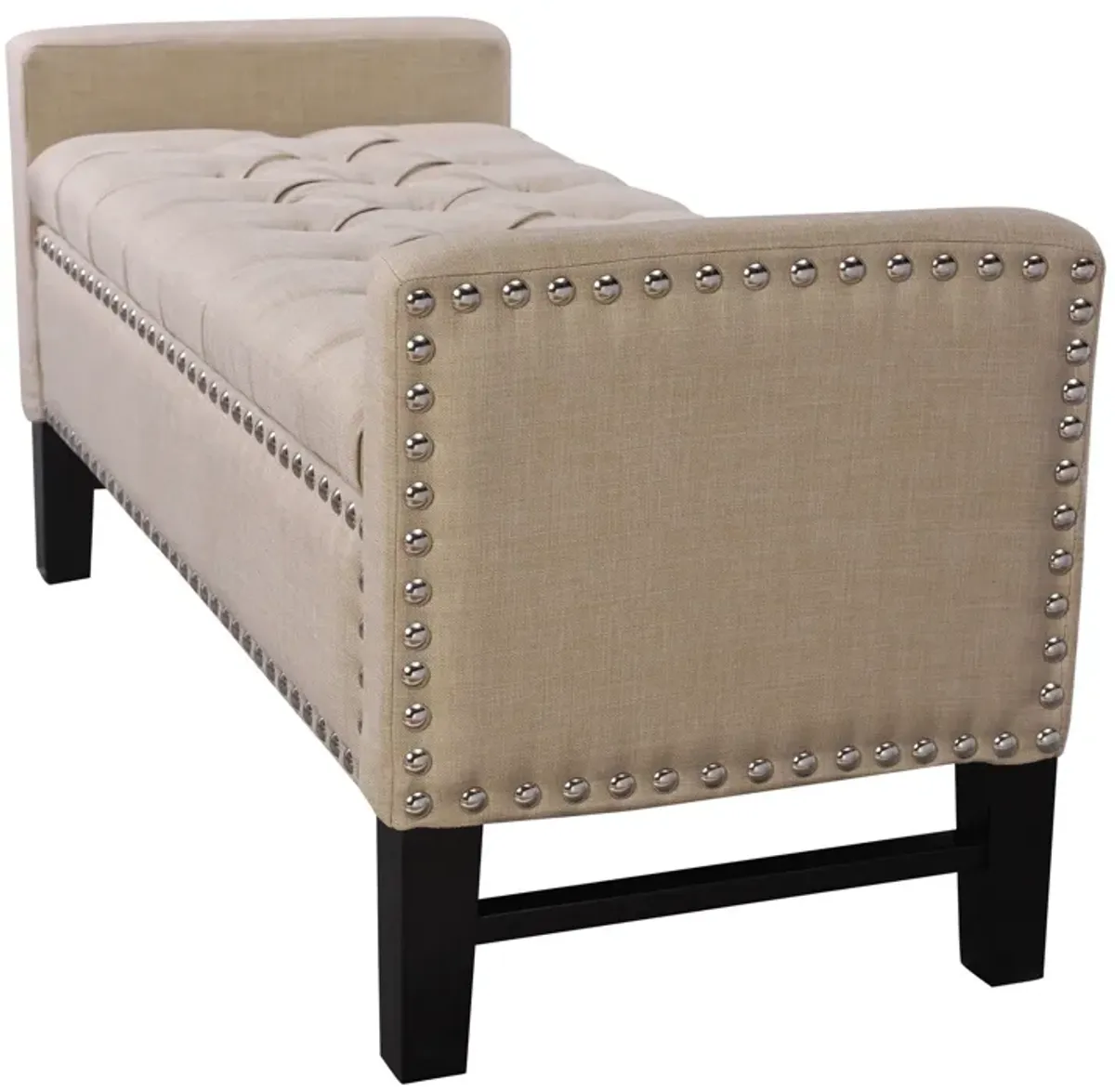 Upholstered Linen Bench With Flip Top - Beige / Black