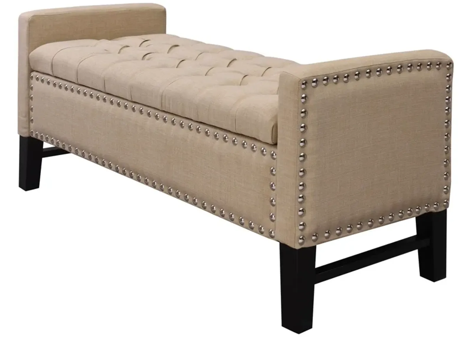 Upholstered Linen Bench With Flip Top - Beige / Black