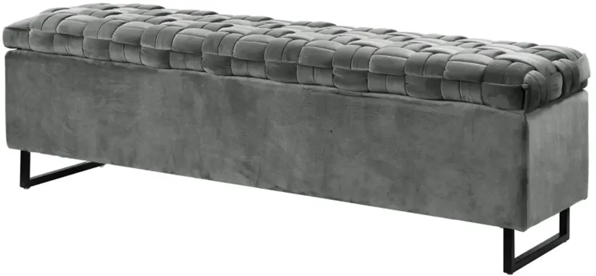Upholstered Velvet Bench With Flip Top - Gray