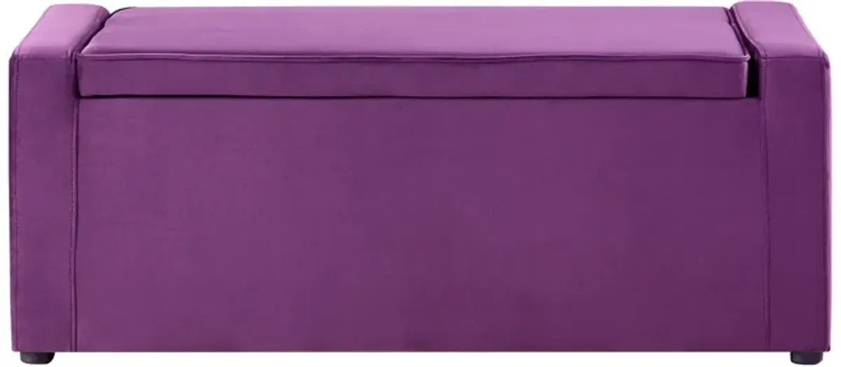 Upholstered Velvet Bench With Flip Top - Purple / Black