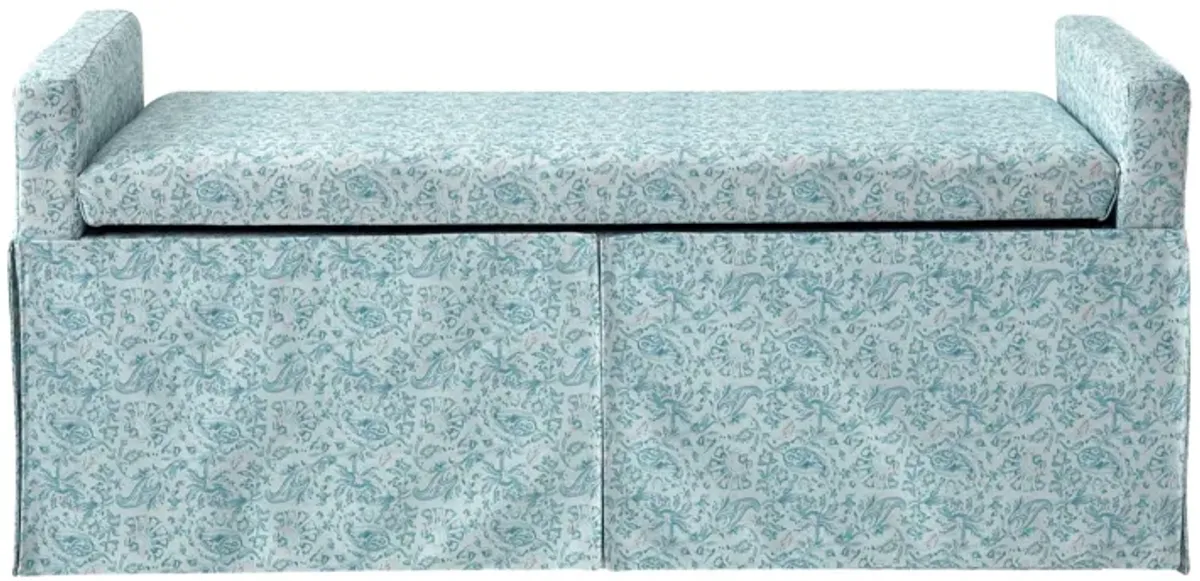 Upholstered Linen Bench With Flip Top - Blue