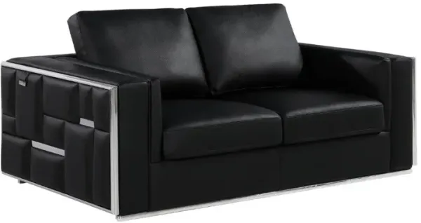 Metallic Leather Loveseat - Silver / Black
