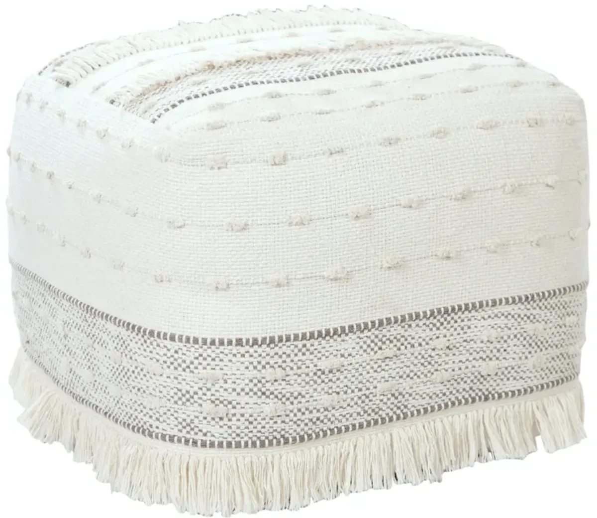 Cotton Striped Pouf Ottoman - Cream