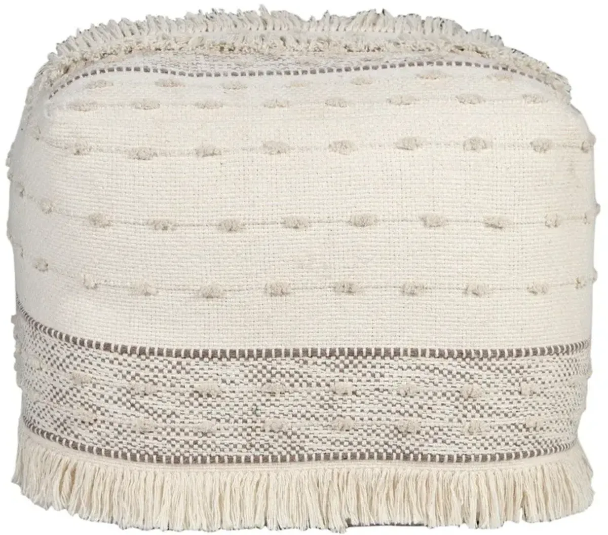 Cotton Striped Pouf Ottoman - Cream