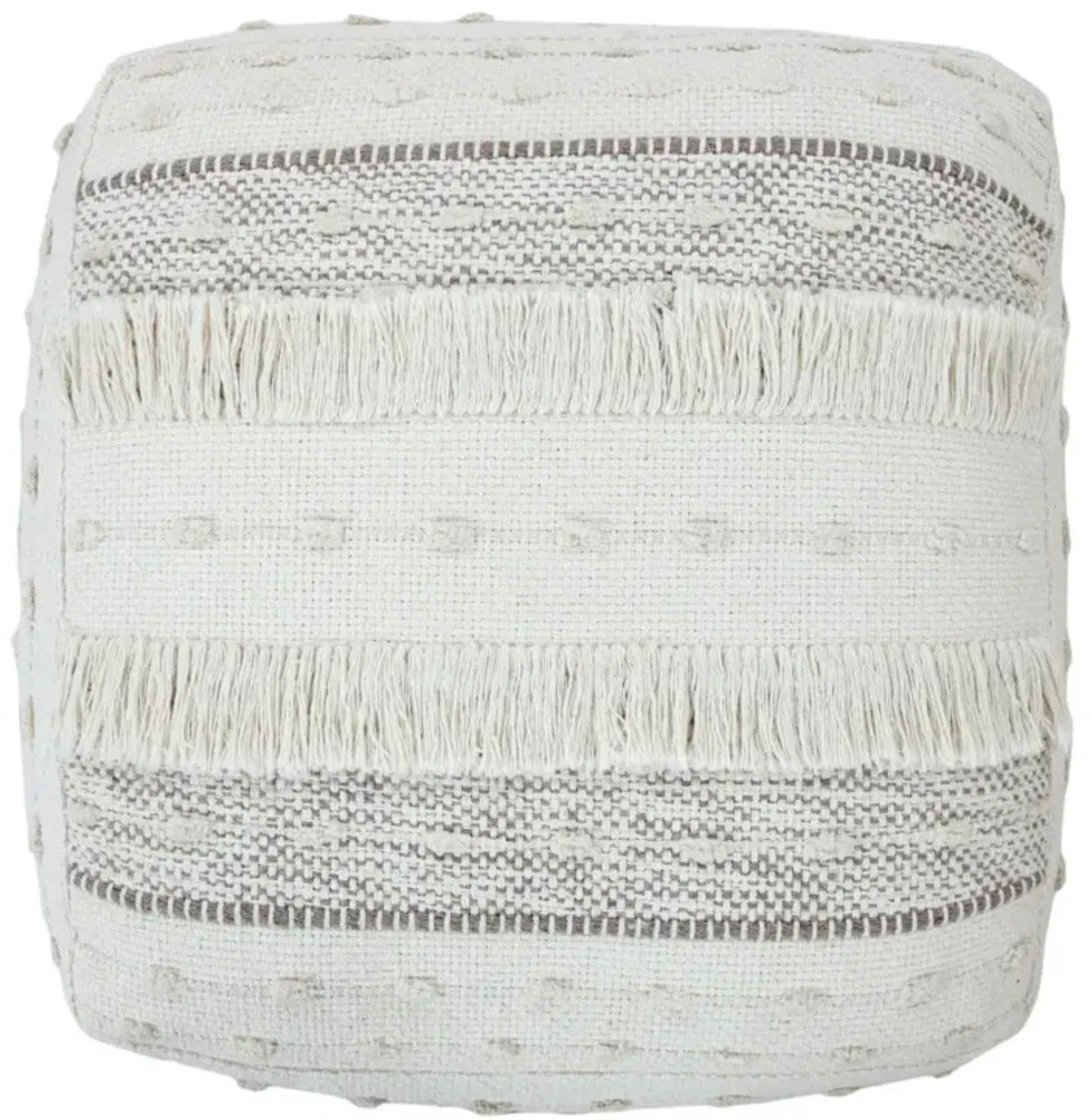 Cotton Striped Pouf Ottoman - Cream