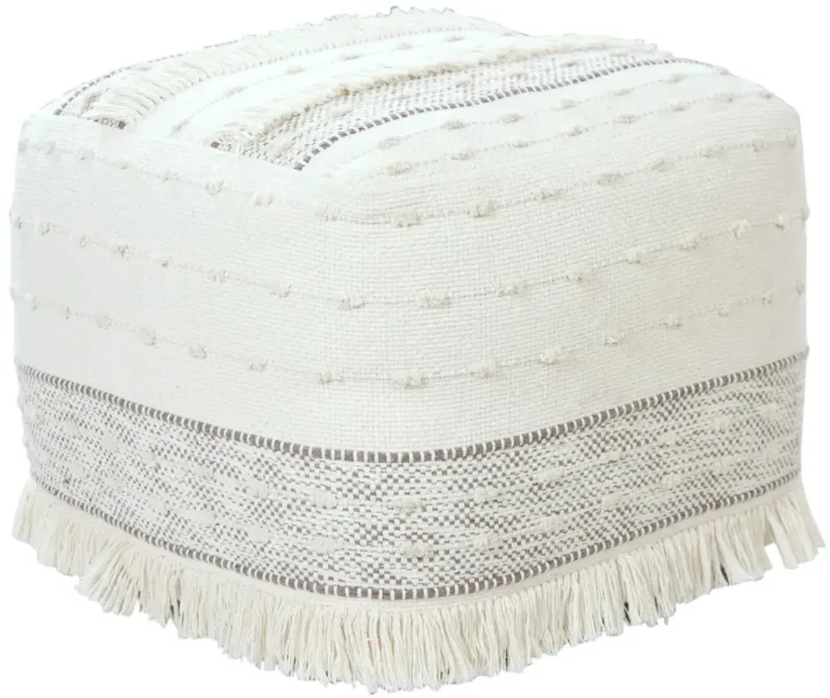 Cotton Striped Pouf Ottoman - Cream