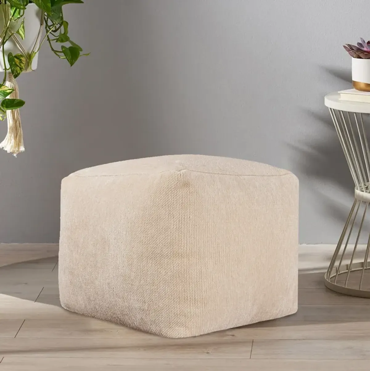 Chenille Cube Pouf Ottoman - Ivory