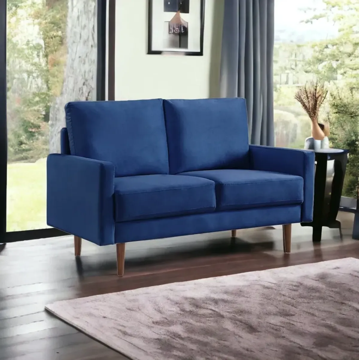 Velvet Loveseat - Blue / Dark Brown