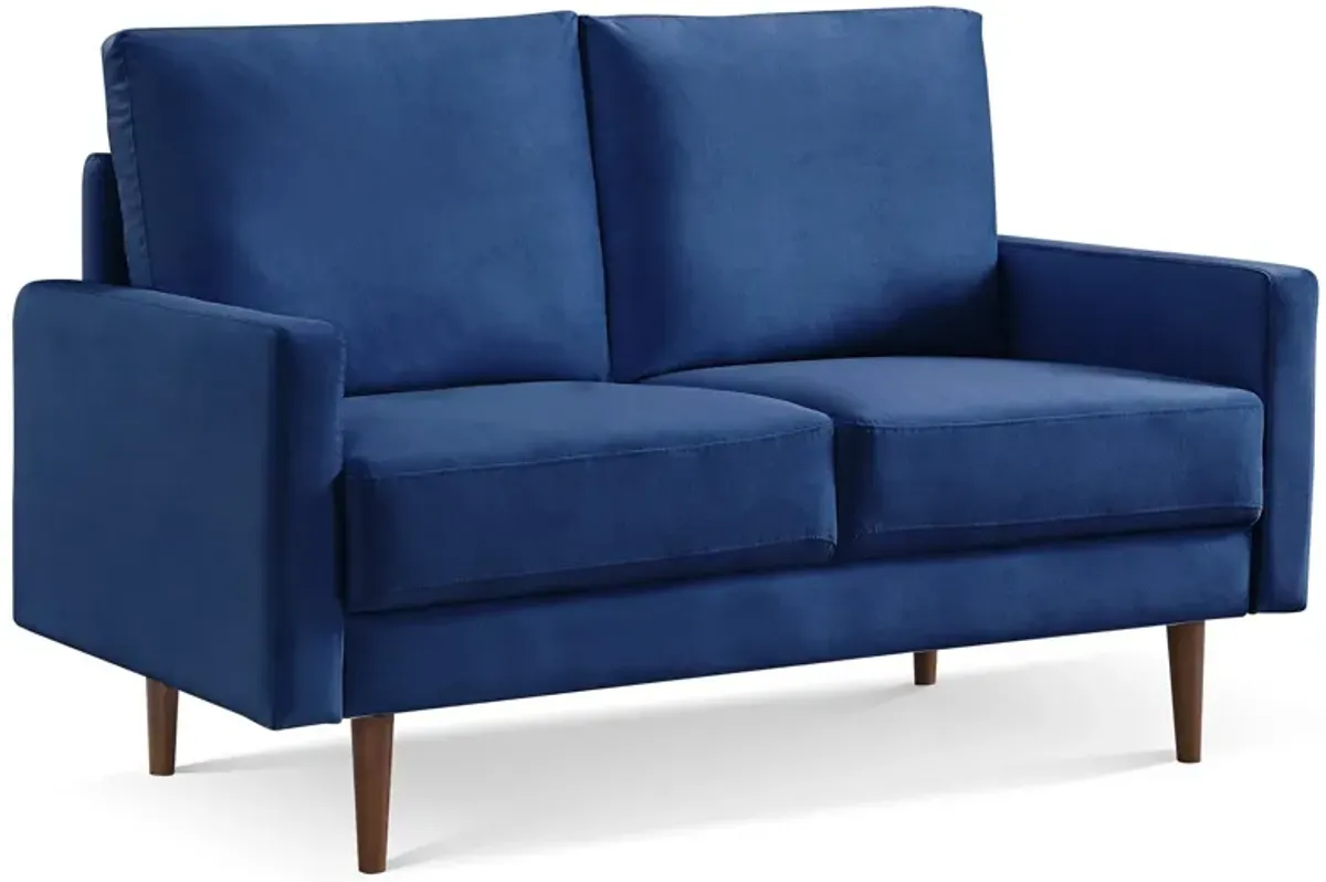 Velvet Loveseat - Blue / Dark Brown