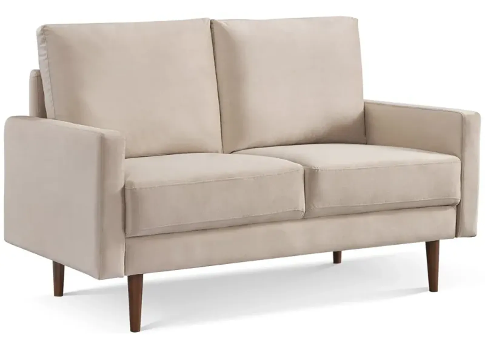 Brown Velvet Loveseat - Beige / Dark