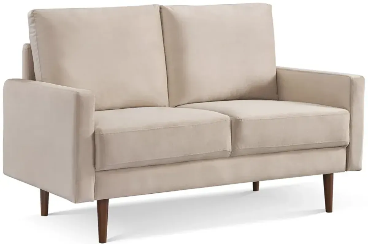 Brown Velvet Loveseat - Beige / Dark