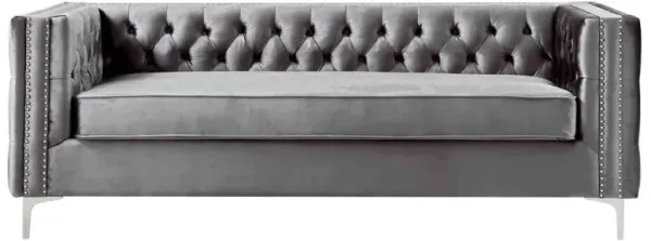 Velvet Sofa With Silver Legs - Gray
