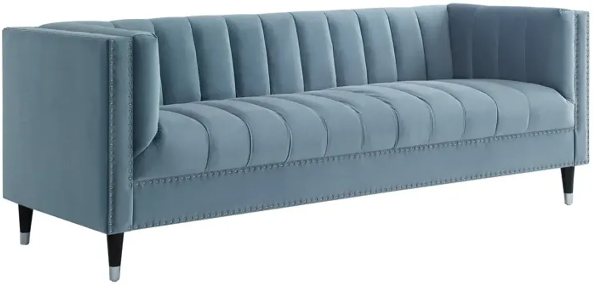 Velvet Sofa With Espresso Legs - Slate Blue