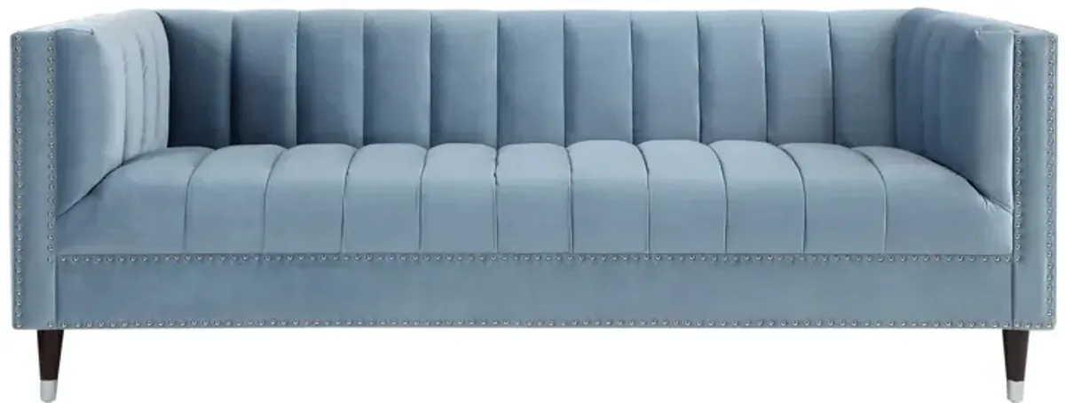 Velvet Sofa With Espresso Legs - Slate Blue