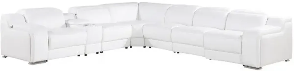 Italian Leather Power Reclining Seats L Shaped Seven Piece Corner Sectional With Console - White