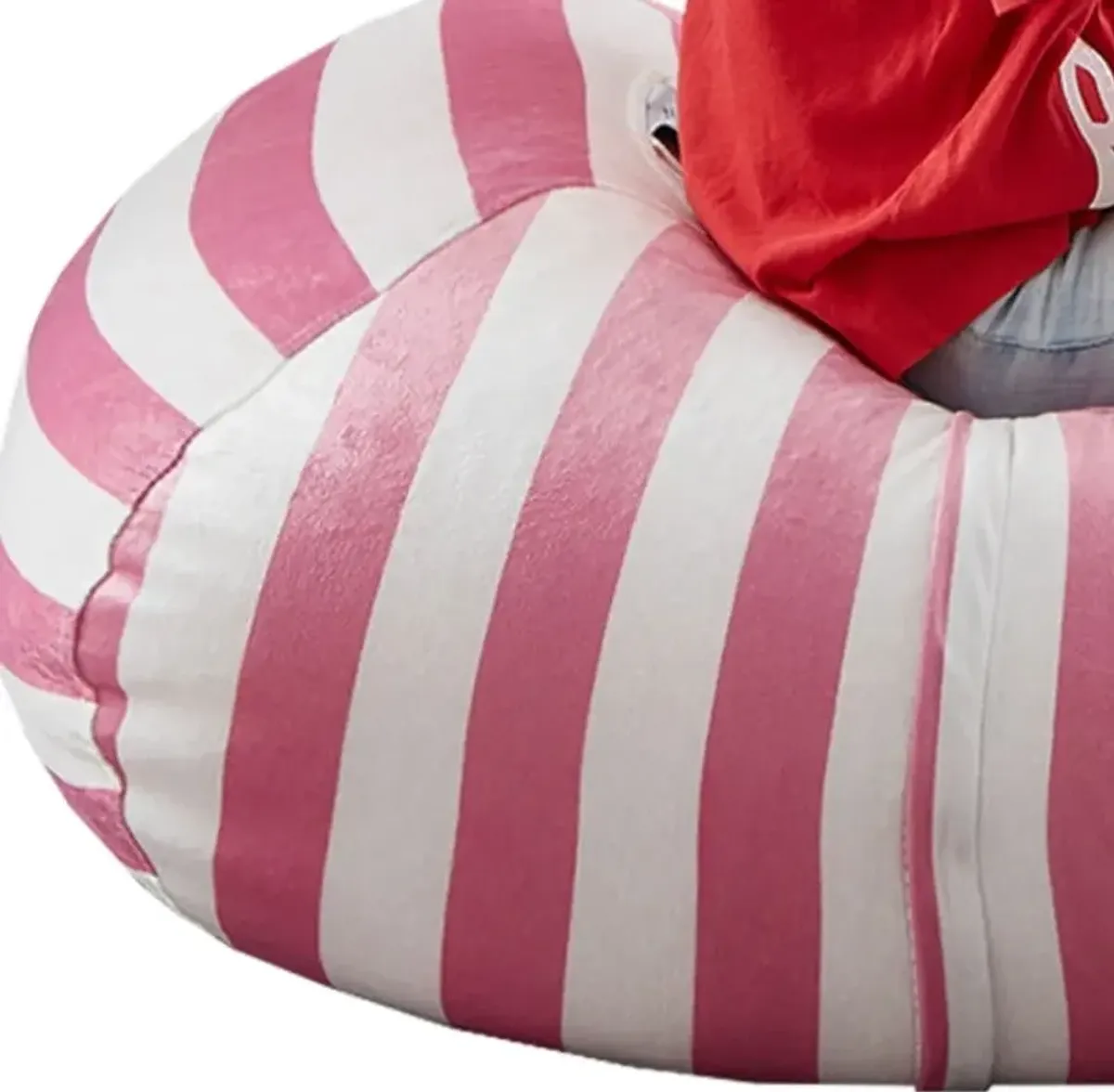 Microfiber Round Striped Pouf Cover - Pink / White