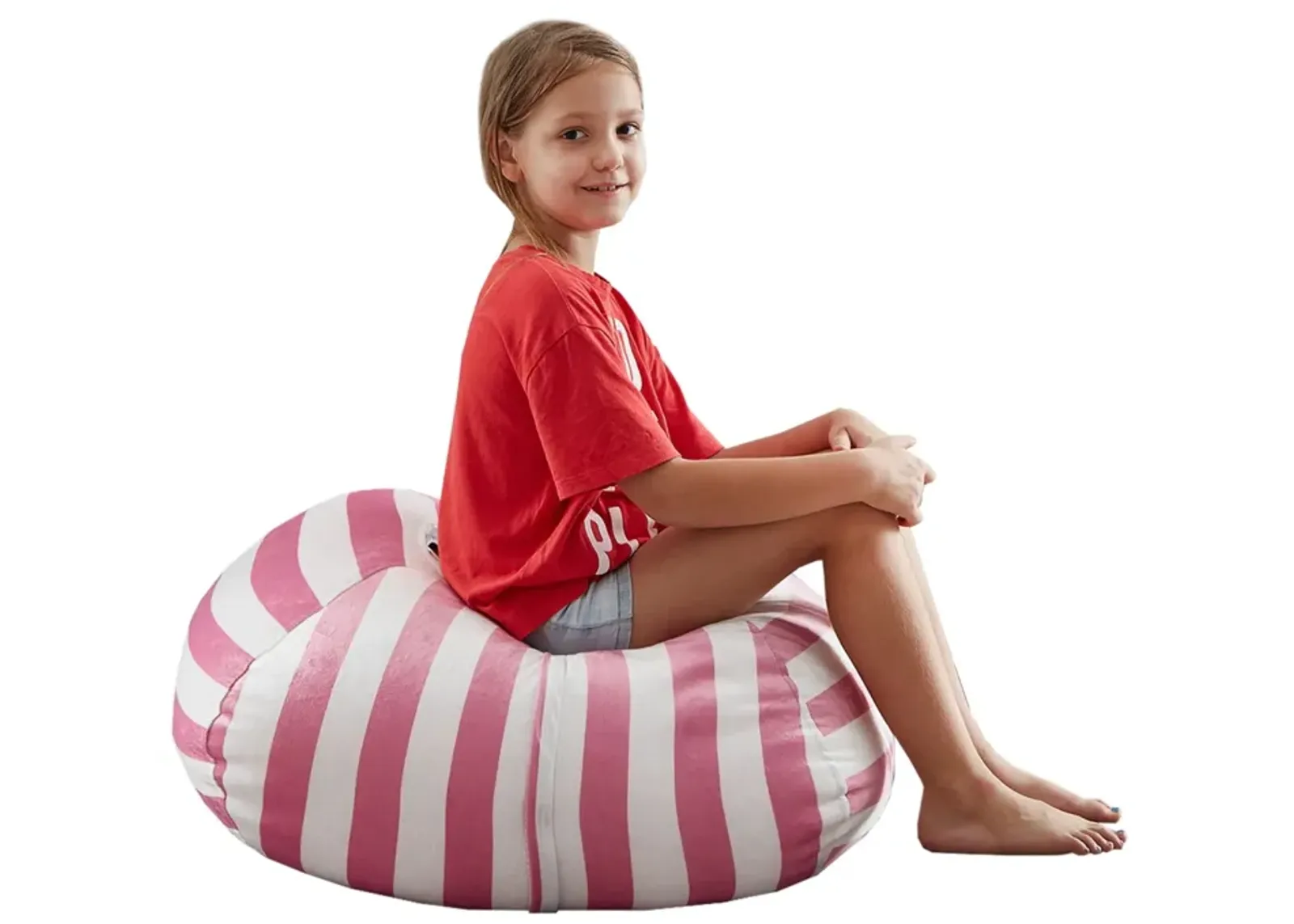 Microfiber Round Striped Pouf Cover - Pink / White