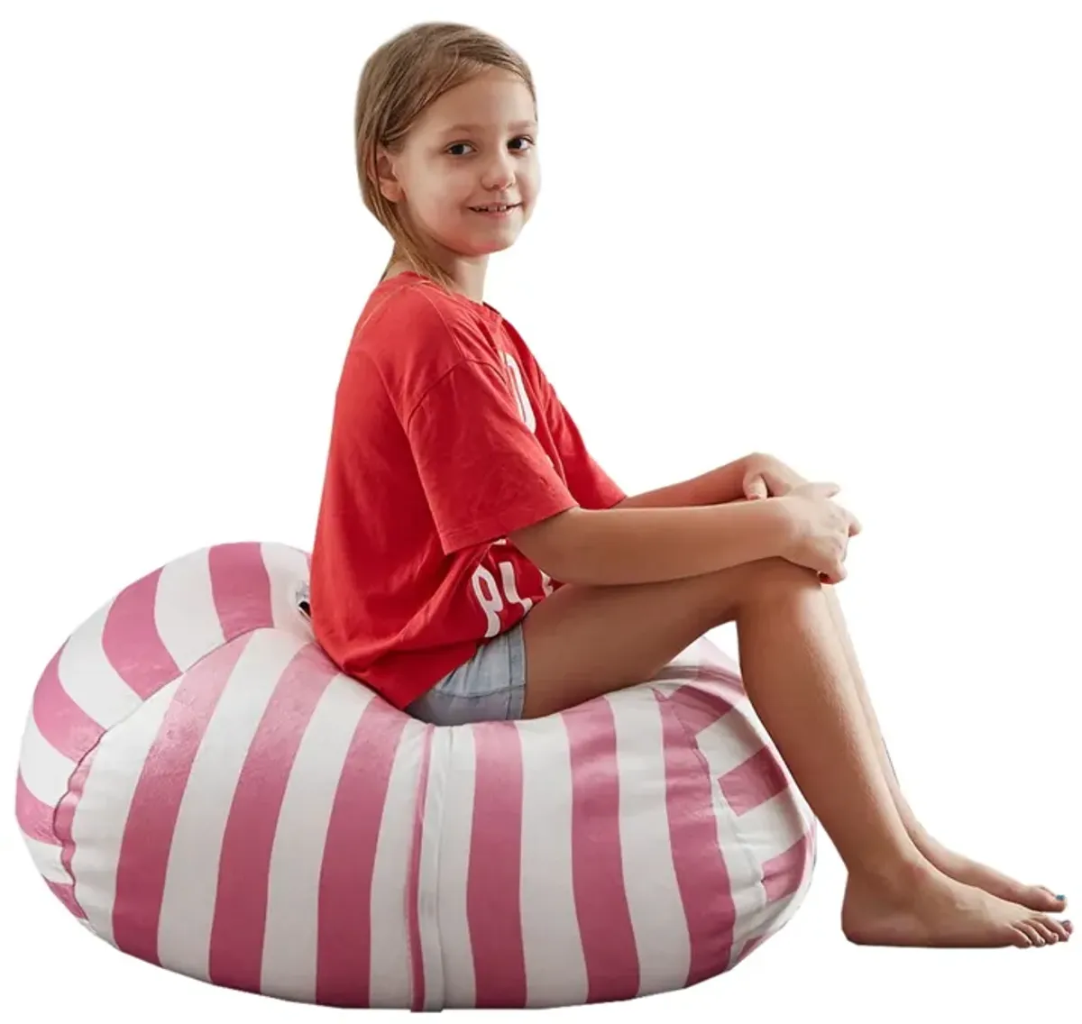 Microfiber Round Striped Pouf Cover - Pink / White