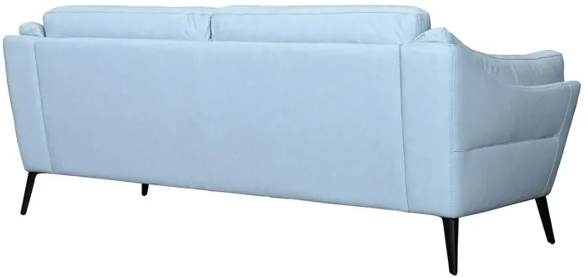 Leather Sofa With Black Legs - Sky Blue