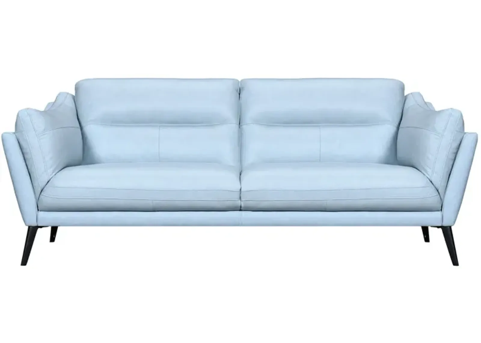 Leather Sofa With Black Legs - Sky Blue