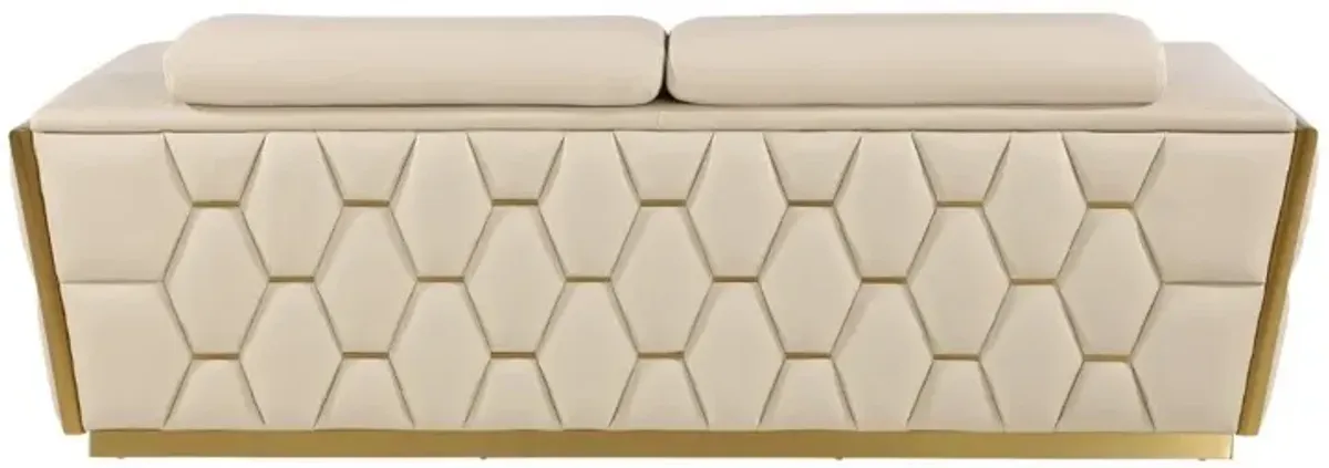 Leather Sofa - Beige / Gold