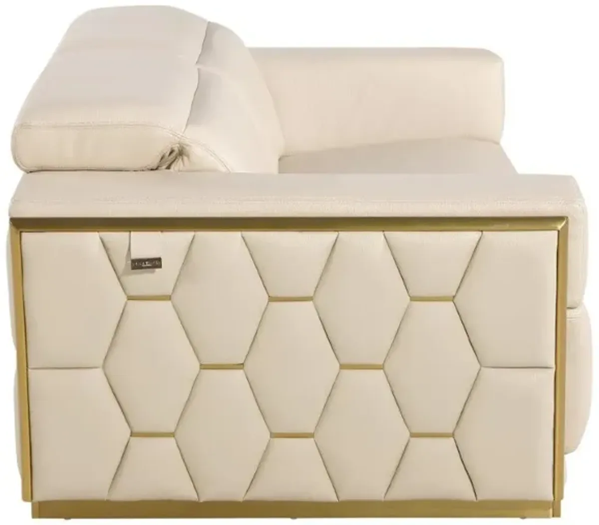 Leather Sofa - Beige / Gold