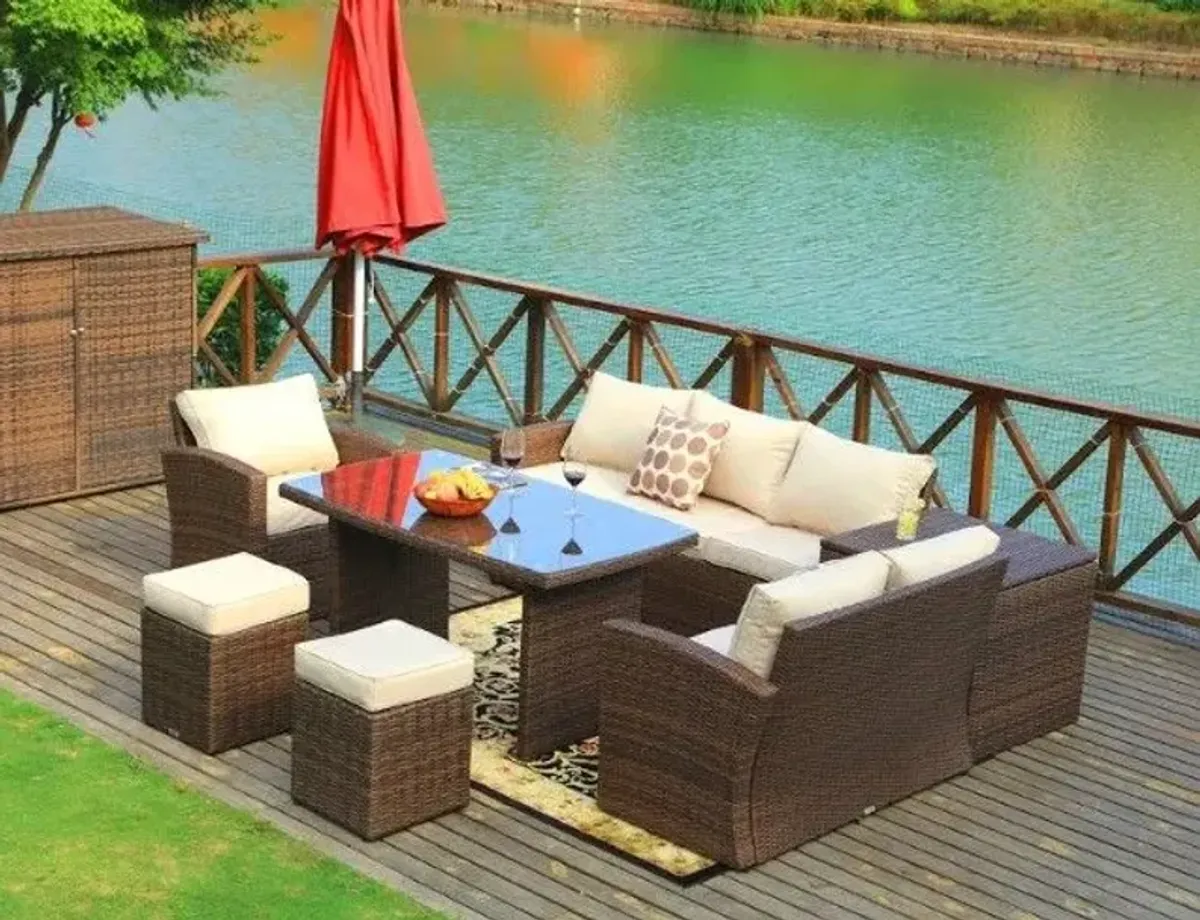 Piece Steel Outdoor Sectional Sofa Set With Ottomans And Storage Box - Brown