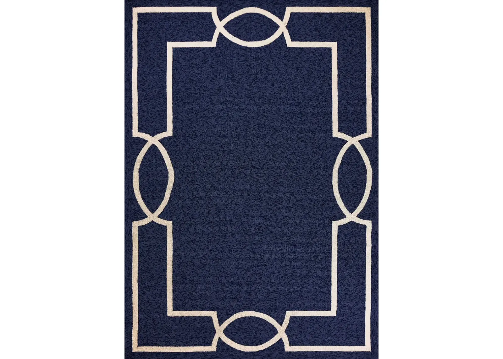 2' X 3' Hand Hooked UV Treated Bordered Indoor / Outdoor Accent Rug - Ocean Blue