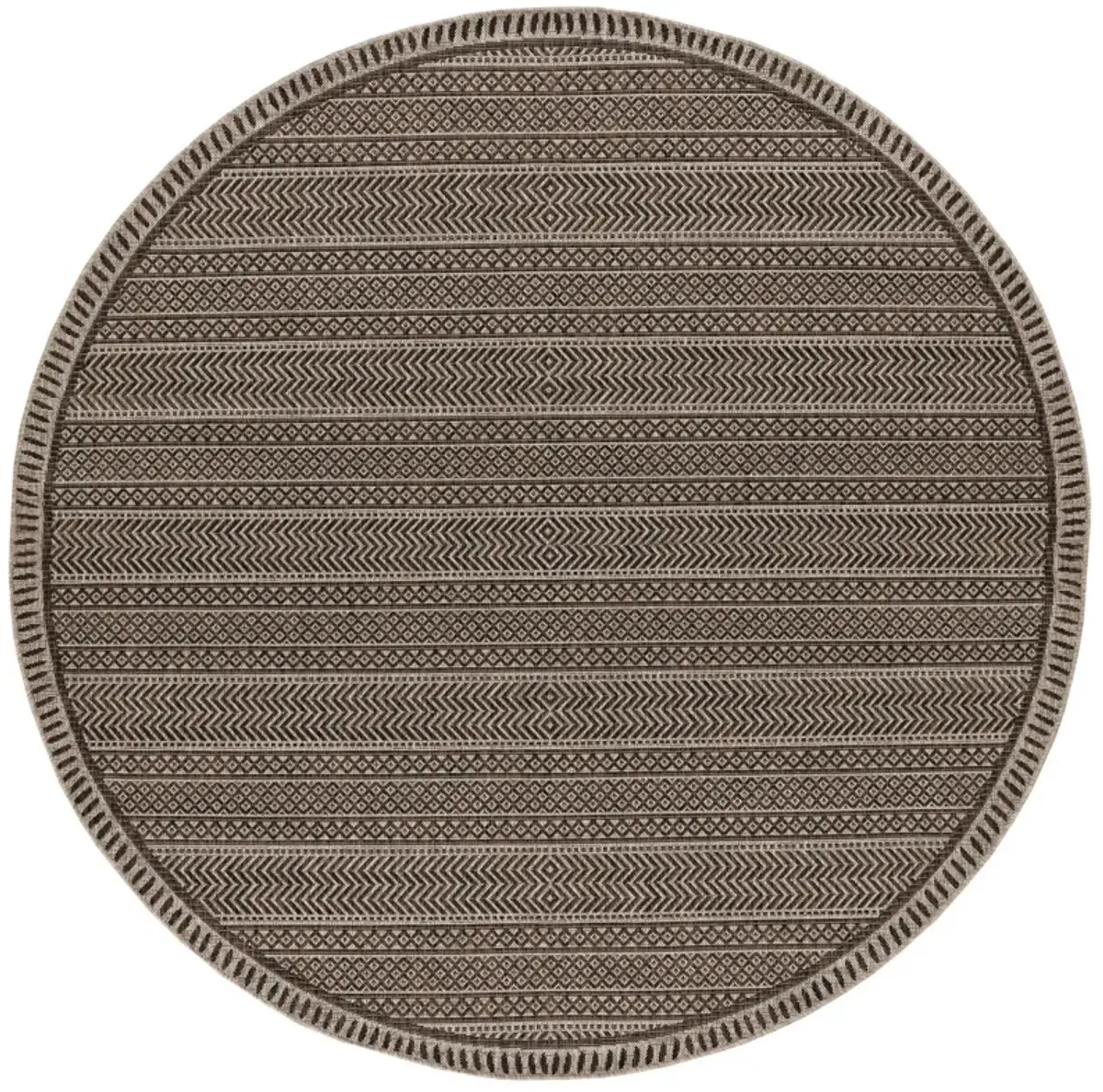 8' Round Geometric Pattern Indoor / Outdoor Area Rug - Mocha