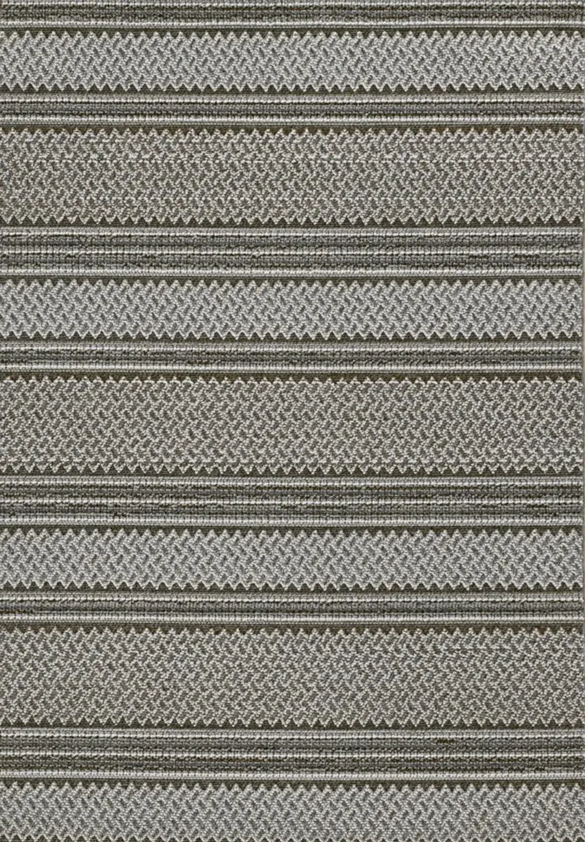 8' Machine Woven UV Treated Awning Stripes Indoor / Outdoor Runner Rug - Gray