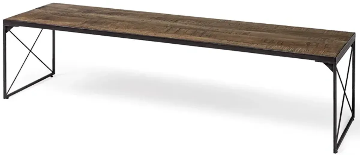 Rectangular Mango Woodmedium Top Iron Base Accent Bench - Brown