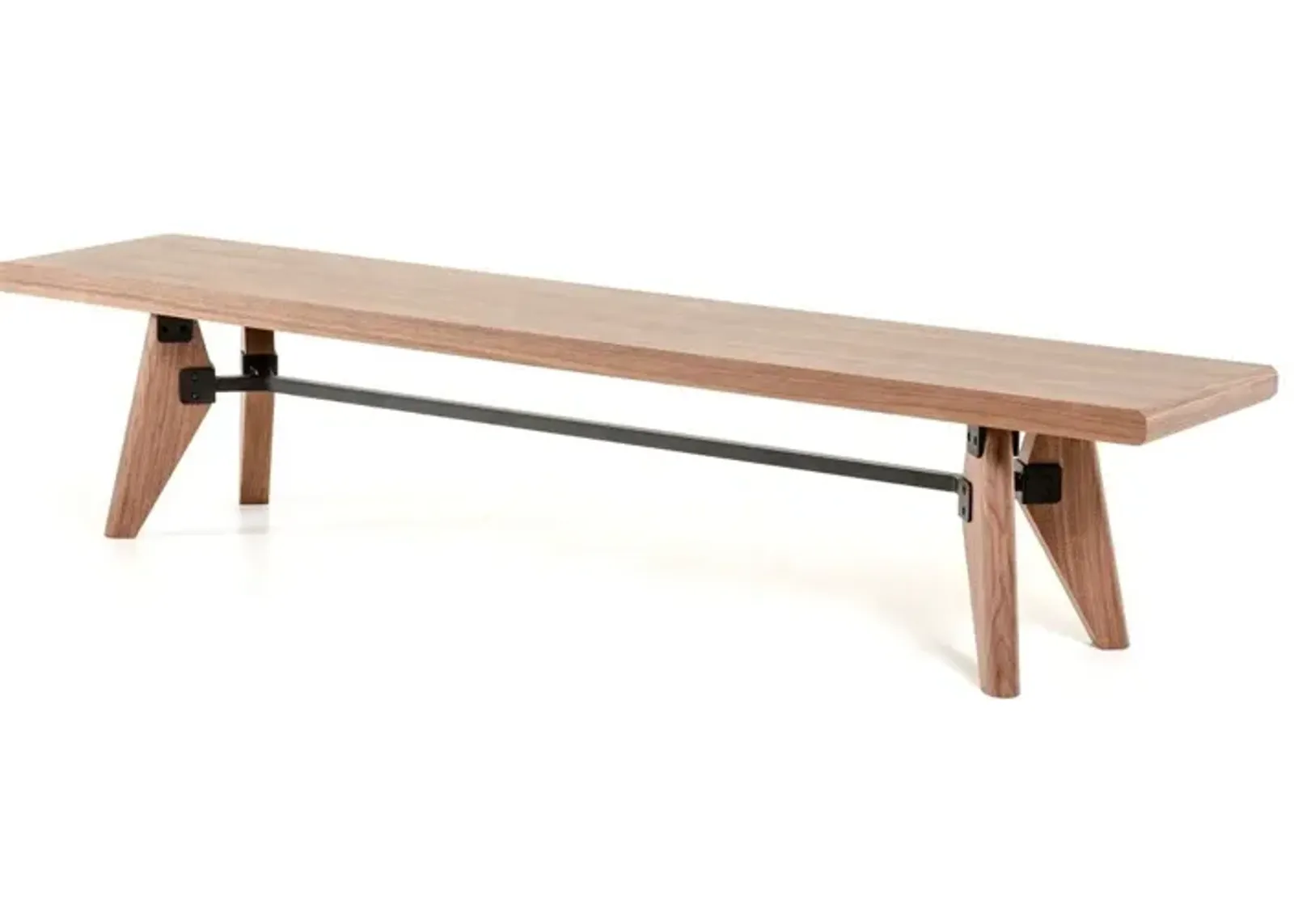 Modern Dining Bench With Silky Black Metal Support Bar - Walnut