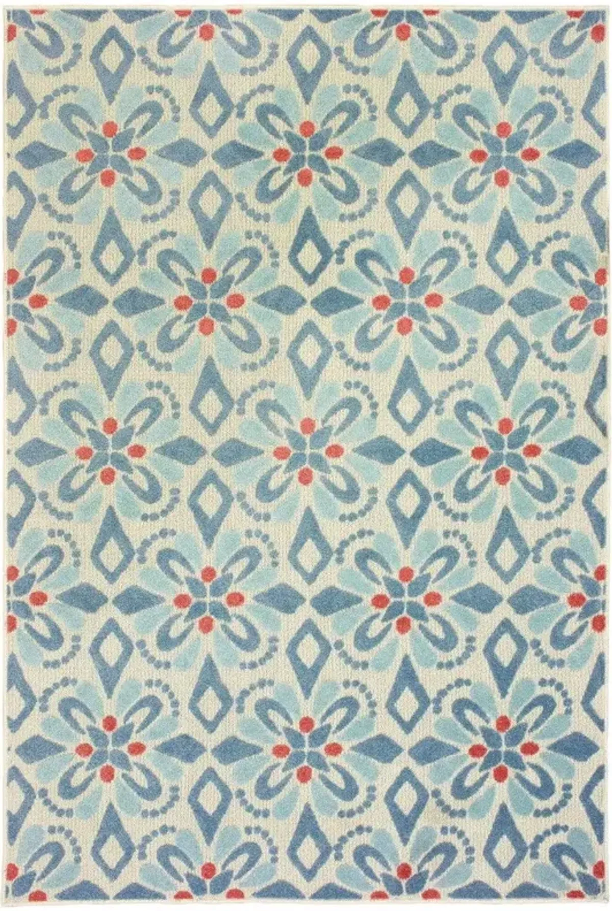 7' X 10' Moroccan Outdoor / Indoor Area Rug - Blue / Ivory