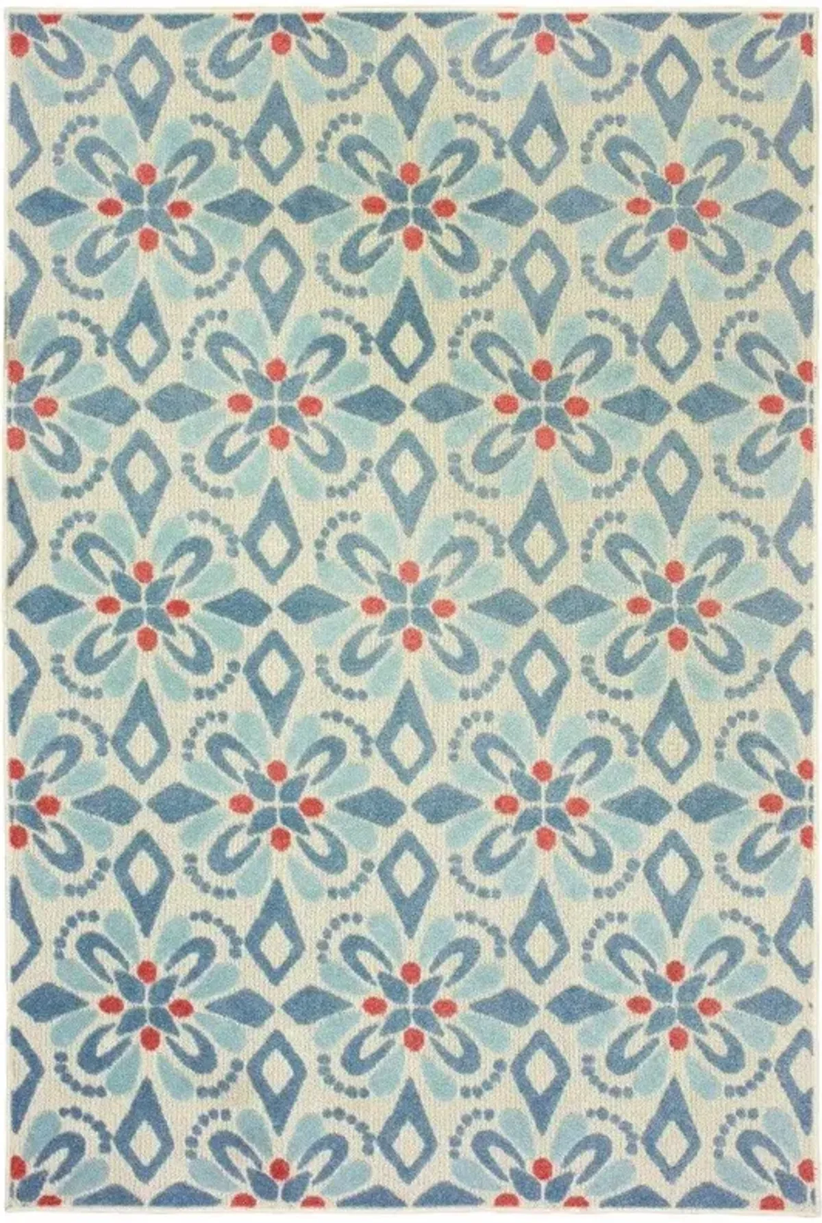 7' X 10' Moroccan Outdoor / Indoor Area Rug - Blue / Ivory