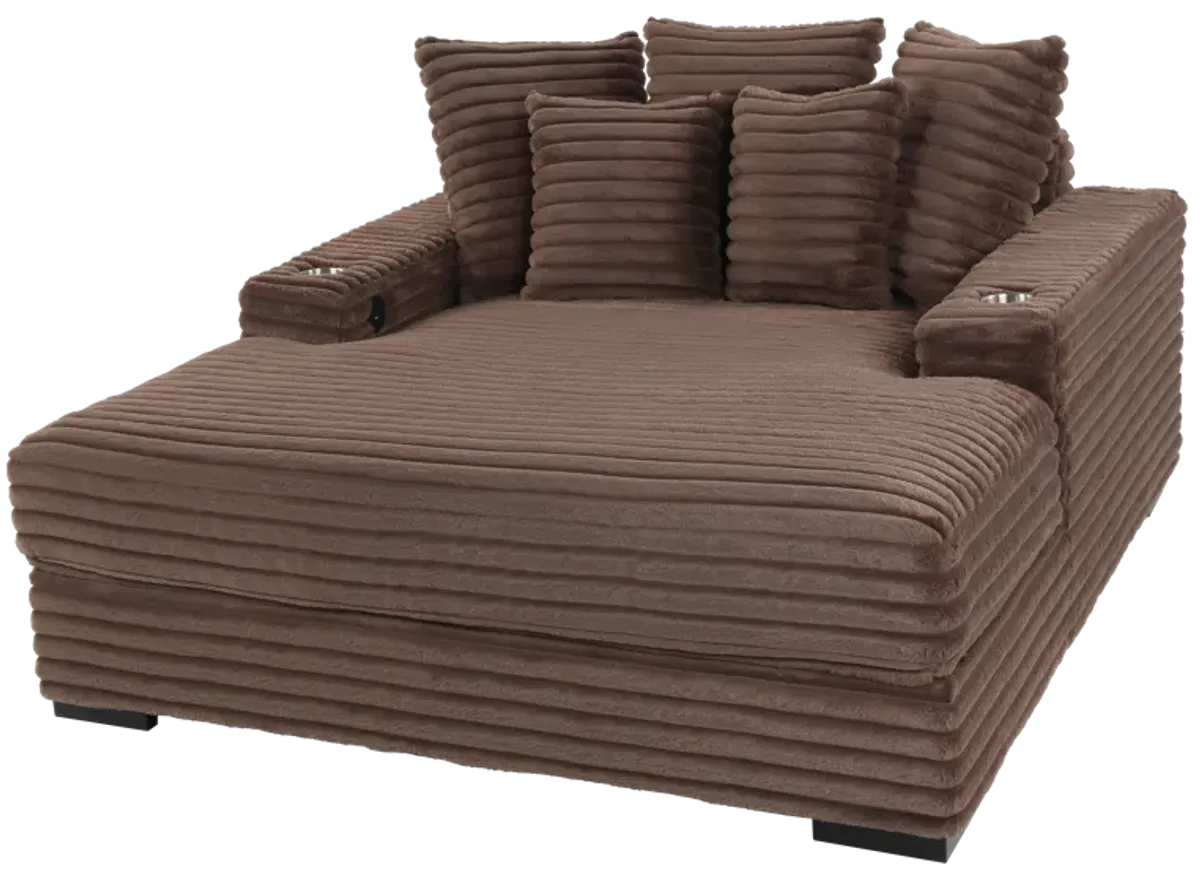 Brown Chaise Lounge with Dual Cup Holders and USB Charging Ports