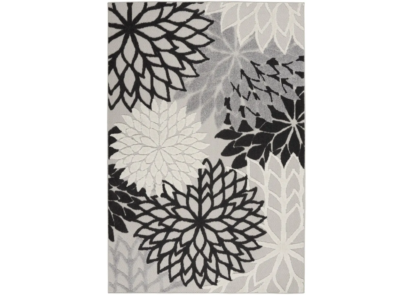 6' X 9' Floral Indoor / Outdoor Area Rug - Black / White