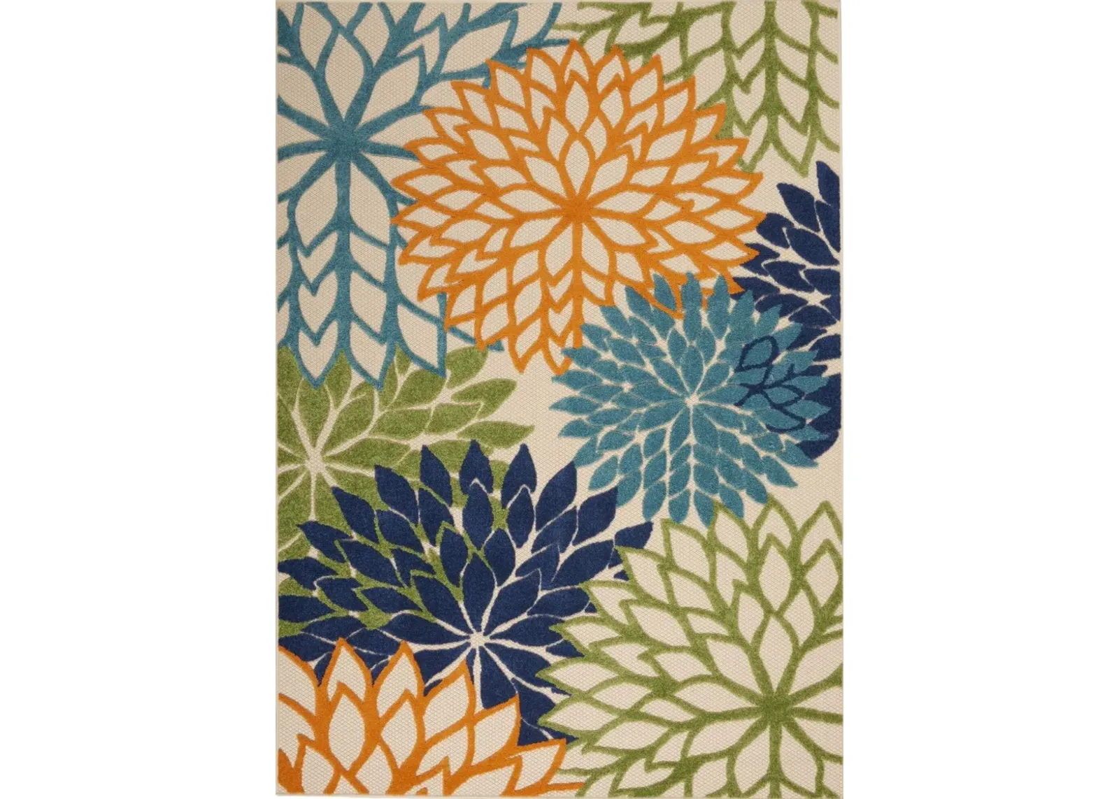 5' X 8' Indoor / Outdoor Area Rug - Ivory / Blue