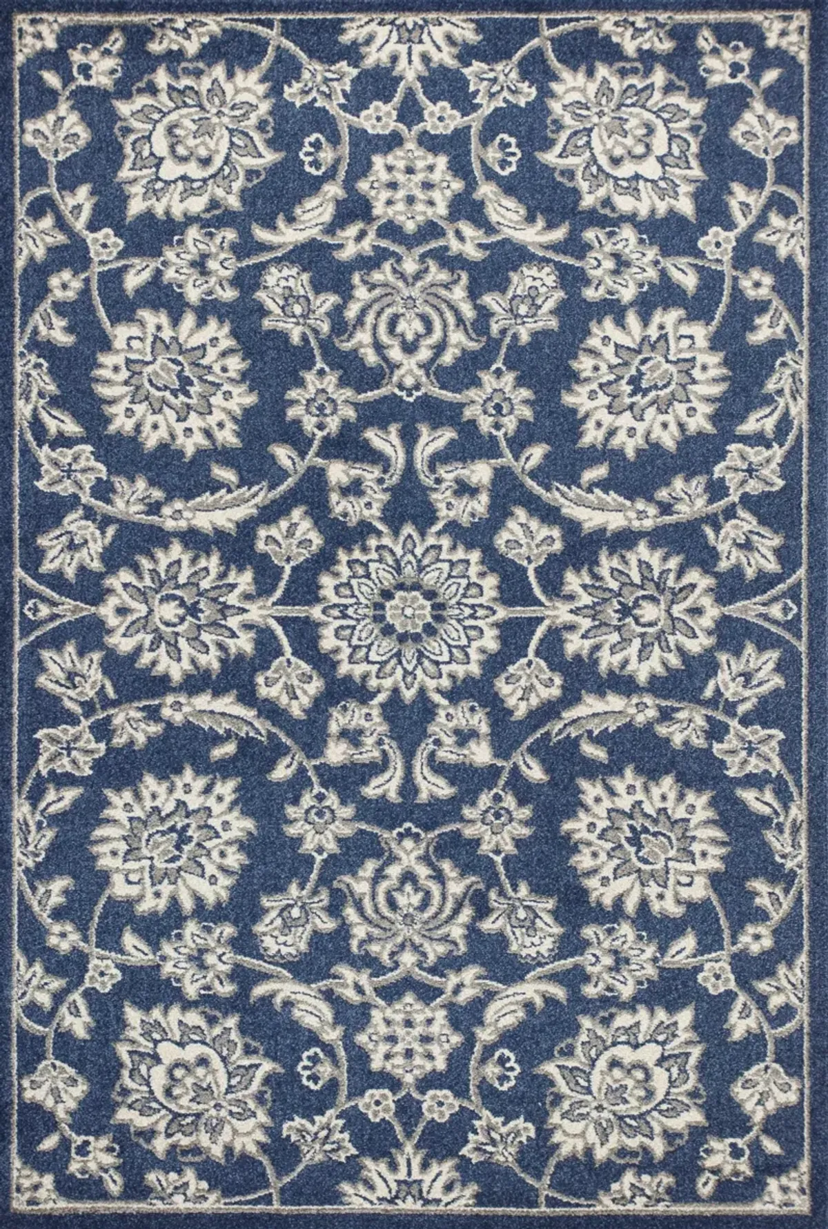 8' X 11' Floral Indoor / Outdoor Area Rug - Denim Blue