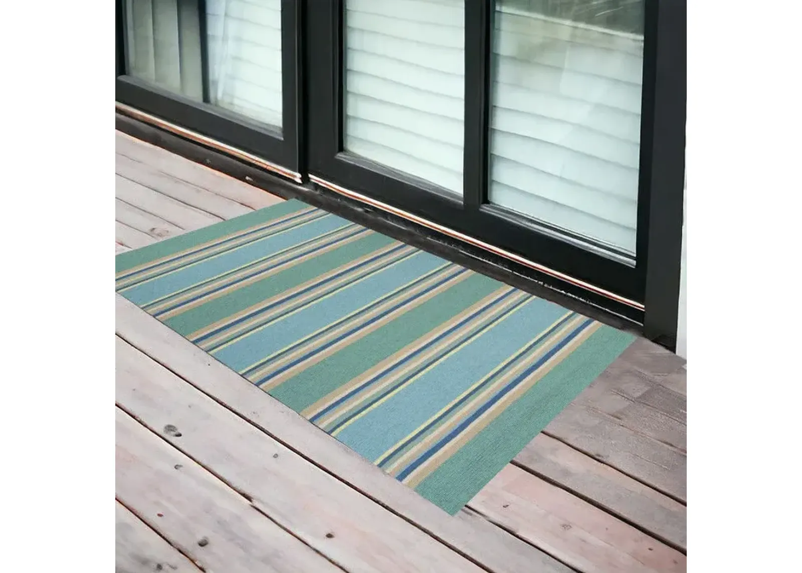 3' X 5' Striped Handmade Indoor / Outdoor Area Rug - Blue