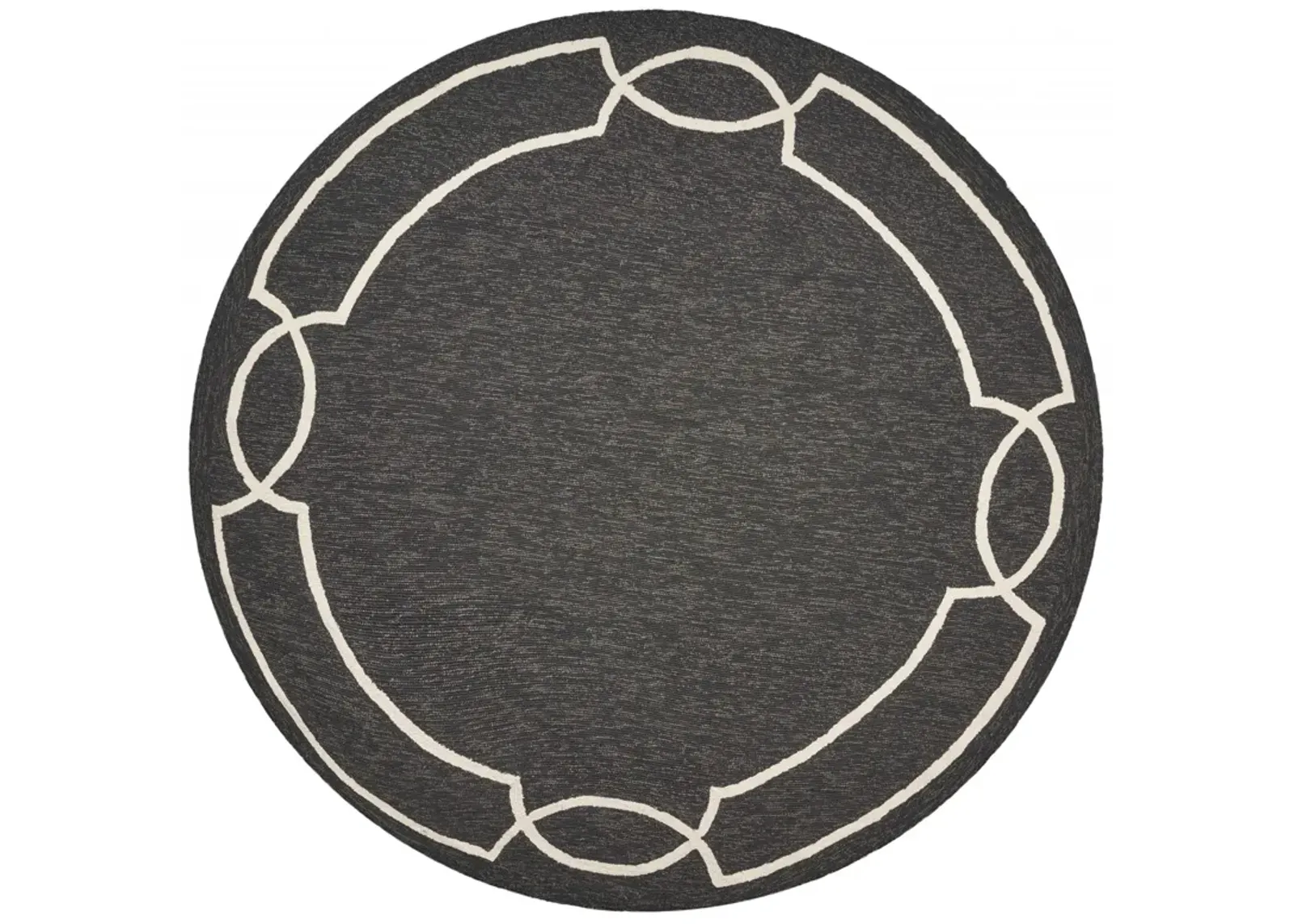 7' Hand Hooked UV Treated Bordered Round Indoor / Outdoor Area Rug - Onyx Black