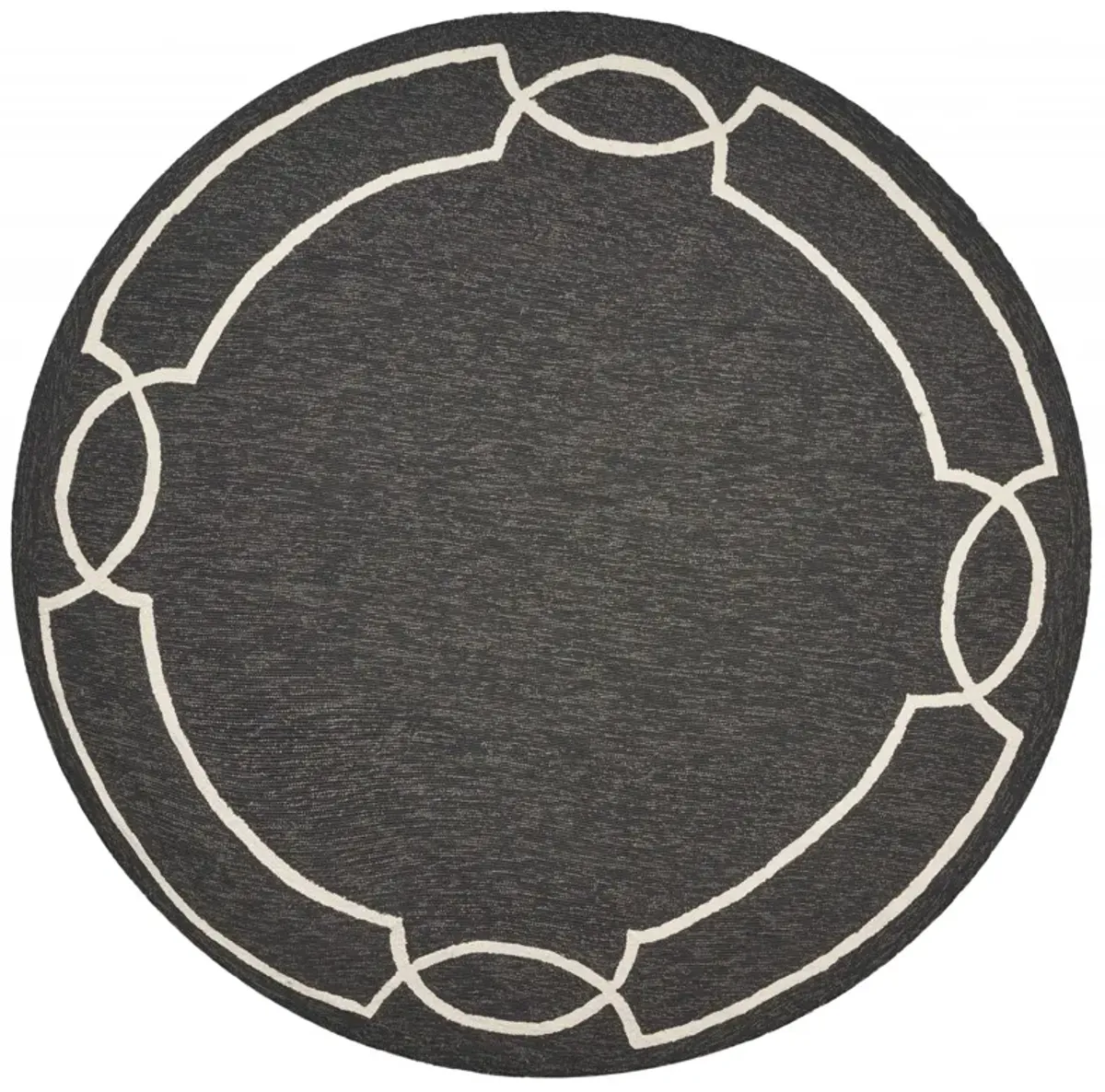 7' Hand Hooked UV Treated Bordered Round Indoor / Outdoor Area Rug - Onyx Black