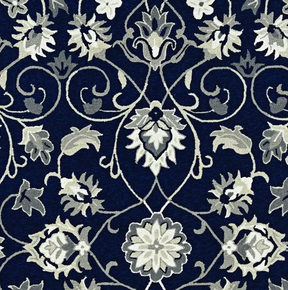 2' X 3' Hand Hooked UV Treated Floral Vines Indoor / Outdoor Accent Rug - Navy Blue