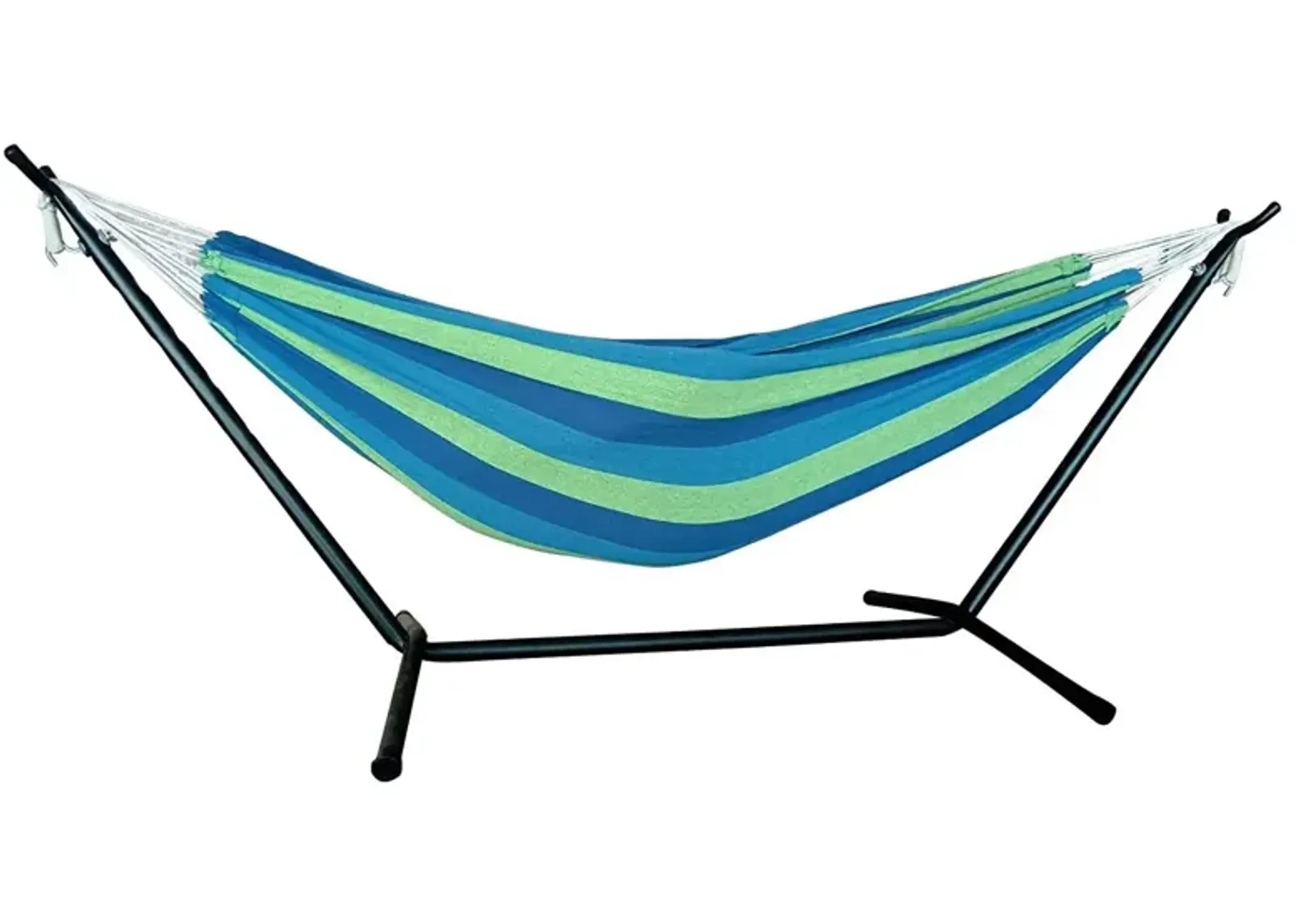 Stripe Two Person Hammock With Stand - Blue / Green