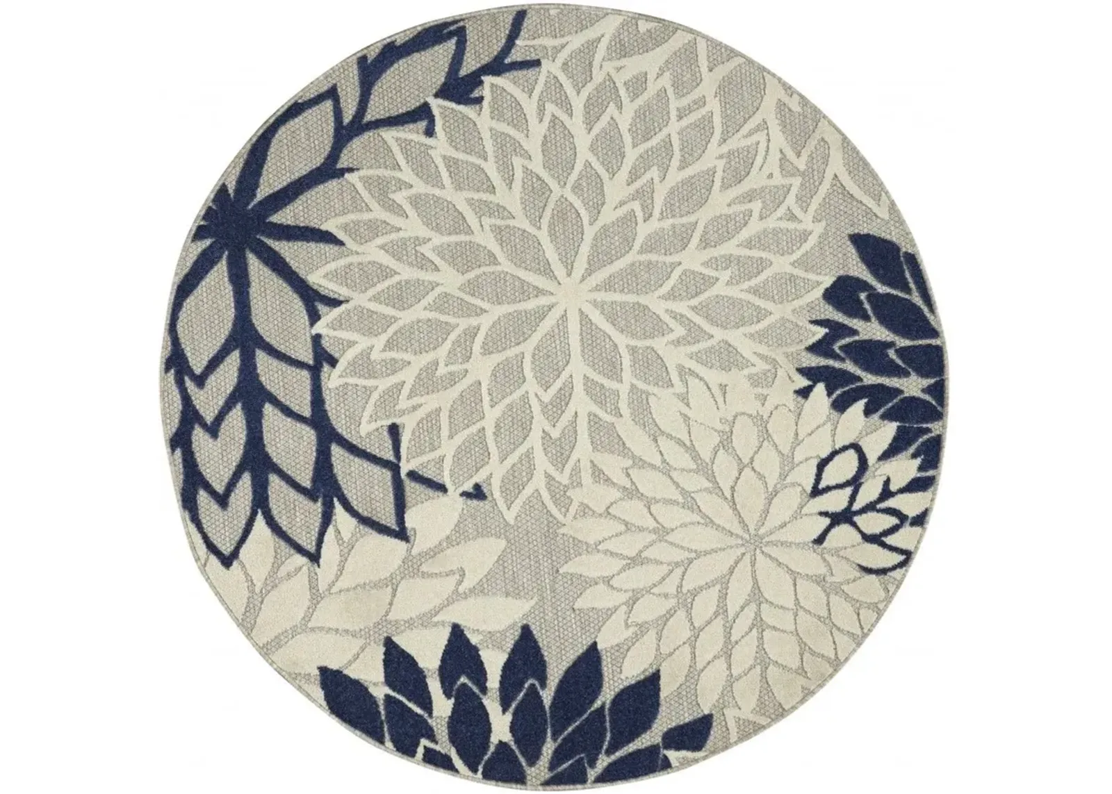 5' Round Round Floral Area Rug Indoor & Outdoor - Blue / Ivory