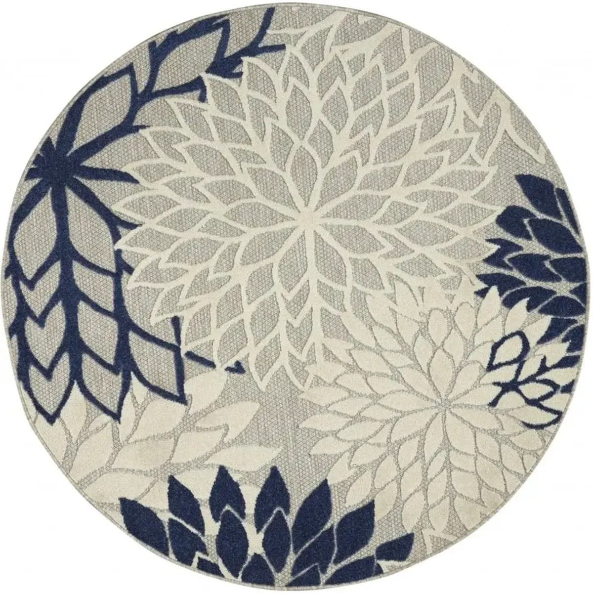 5' Round Round Floral Area Rug Indoor & Outdoor - Blue / Ivory