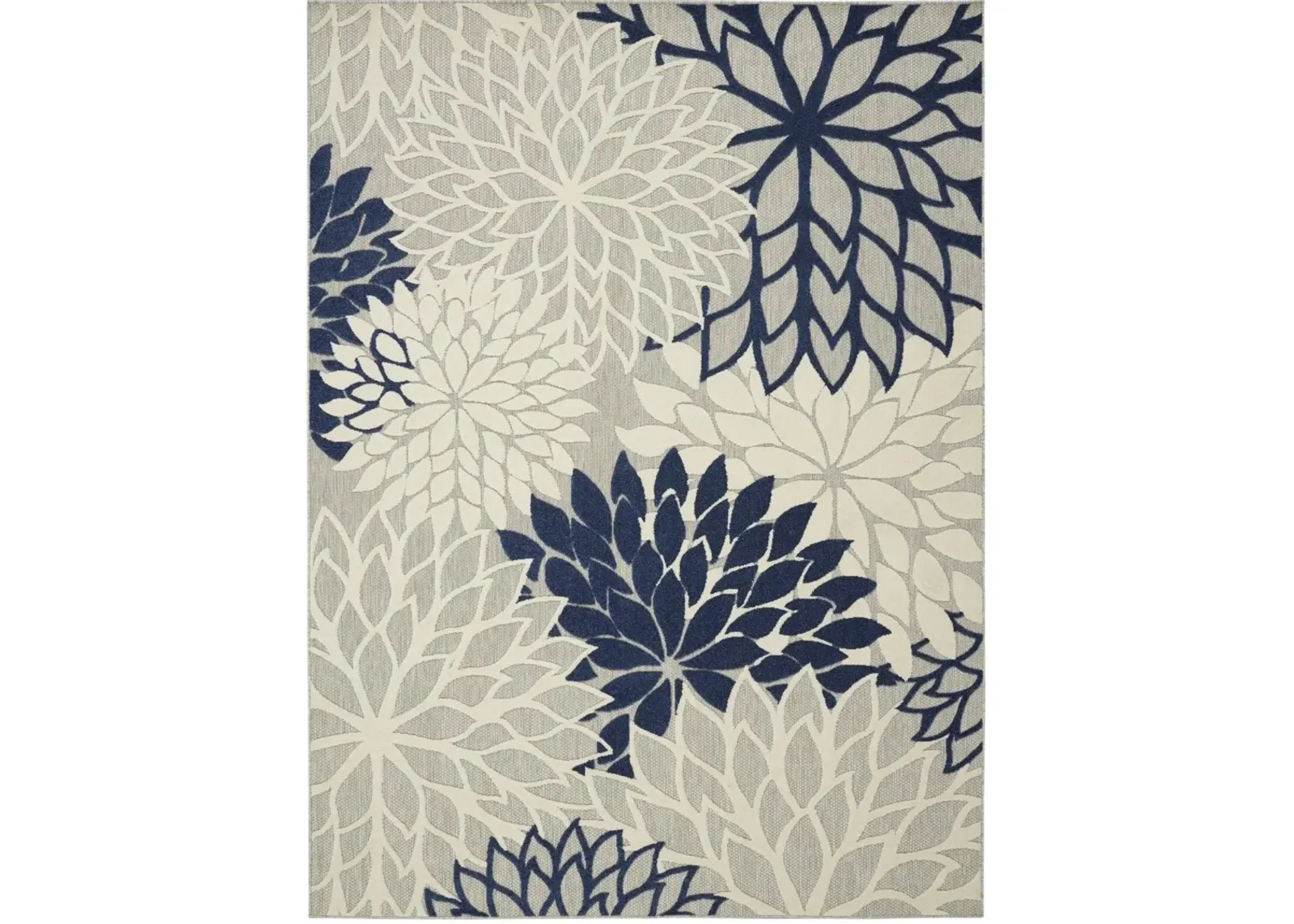 8' X 11' Floral Indoor Outdoor Area Rug - Ivory / Blue